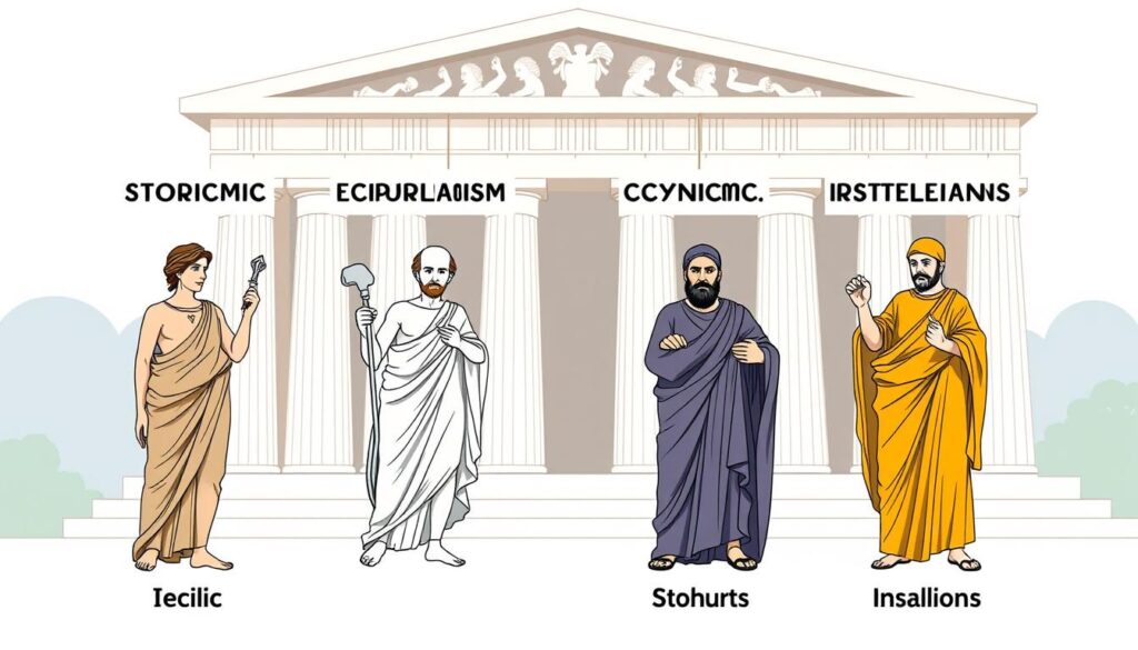 Comparison of different philosophical schools of thought in ancient Greece