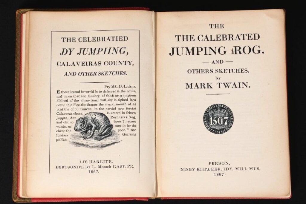 First edition cover of 'The Celebrated Jumping Frog of Calaveras County and Other Sketches' First edition cover of 'The Celebrated Jumping Frog of Calaveras County and Other Sketches'