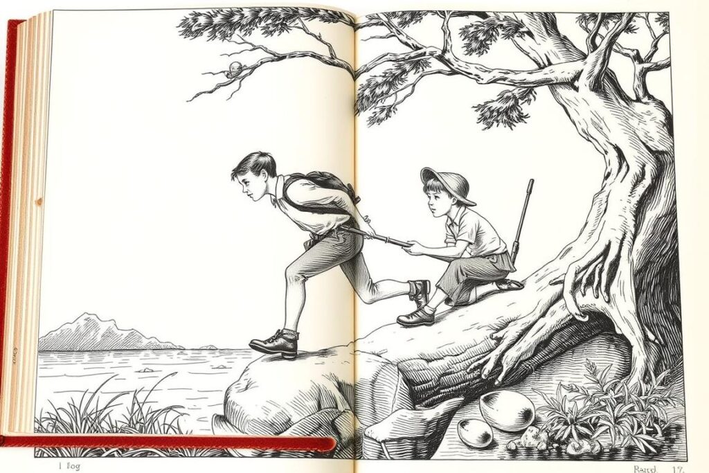 Illustration from first edition of The Adventures of Tom Sawyer showing Tom and Huck Illustration from first edition of The Adventures of Tom Sawyer showing Tom and Huck