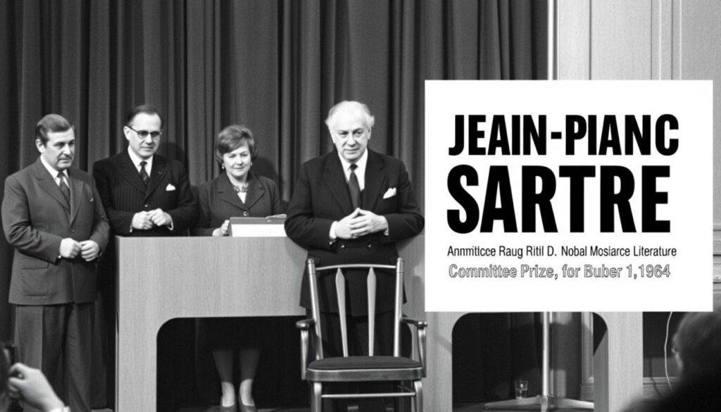 Jean Paul Sartre receiving the Nobel Prize for Literature which he declined Jean Paul Sartre receiving the Nobel Prize for Literature which he declined