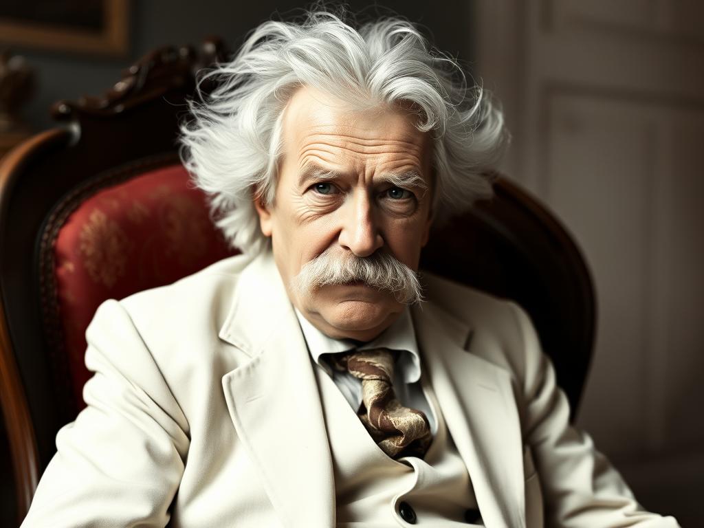 Mark Twain in his later years wearing his iconic white suit Mark Twain in his later years wearing his iconic white suit