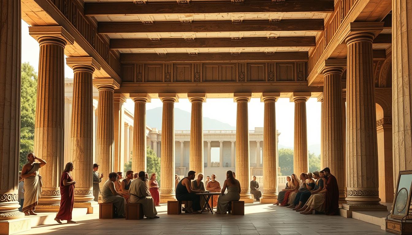 The Stoa Poikile (Painted Porch) in ancient Athens where Stoic philosophy originated