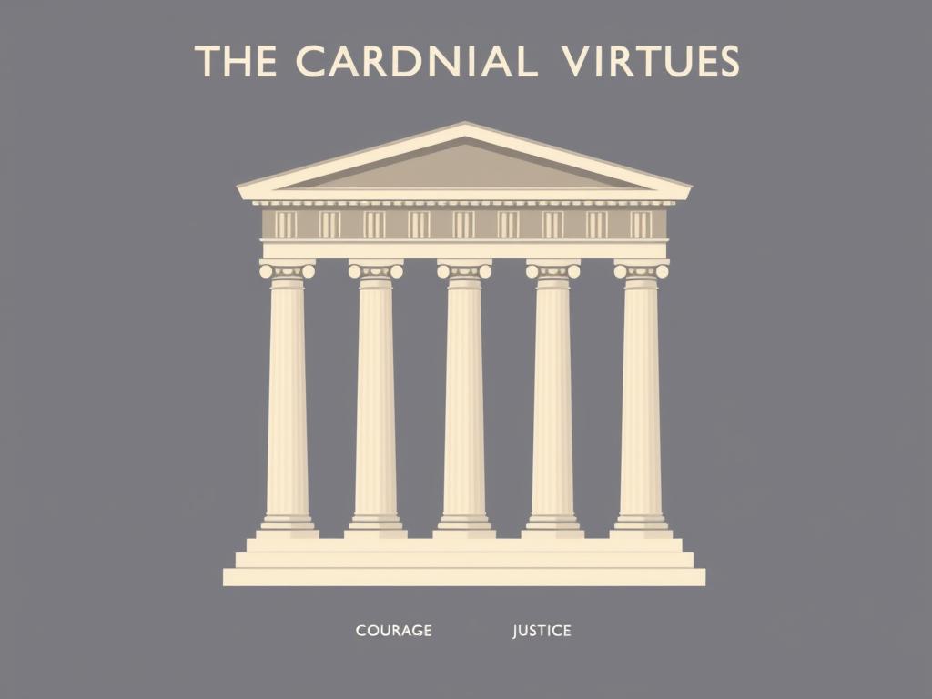 The four cardinal virtues of Stoic philosophy: wisdom, courage, justice, and temperance