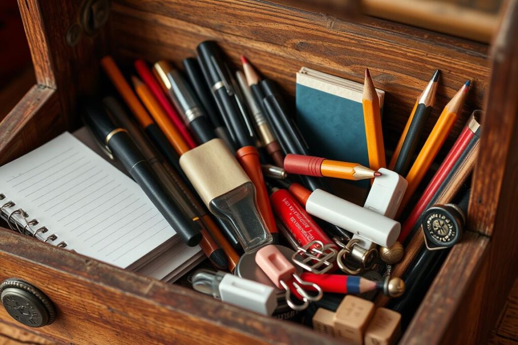 Toolbox with writing implements