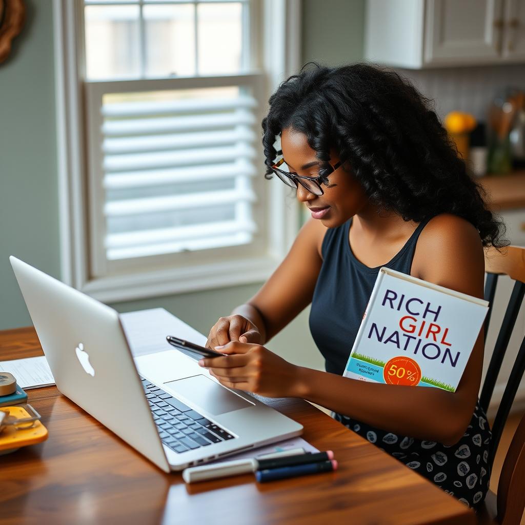 Young woman reviewing finances after reading Rich Girl Nation Young woman reviewing finances after reading Rich Girl Nation